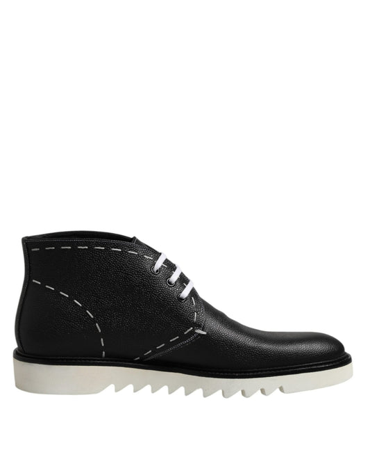 Dolce & Gabbana Black White Leather Ankle Boots Shoes – EU44/US11 par Dolce & Gabbana | Disponible sur Sandy Store ByNet