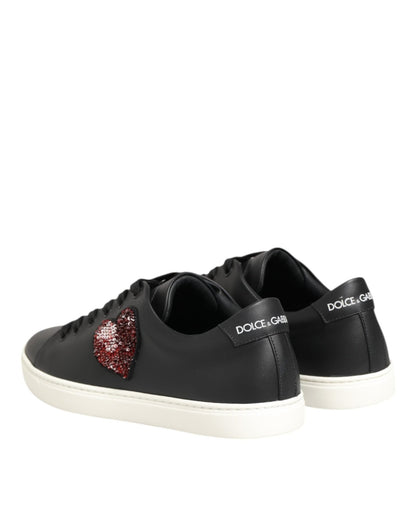 Dolce & Gabbana Black White Leather Crystal Heart Sneakers Shoes – EU39/US8.5 par Dolce & Gabbana | Disponible sur Sandy Store ByNet