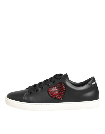Dolce & Gabbana Black White Leather Crystal Heart Sneakers Shoes – EU39/US8.5 par Dolce & Gabbana | Disponible sur Sandy Store ByNet