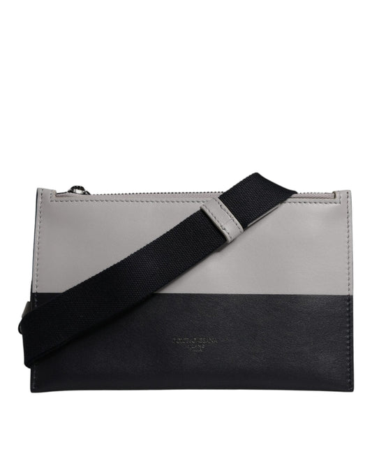 Dolce & Gabbana Black White Leather Logo Embossed Crossbody Bag - Sandy Store ByNet