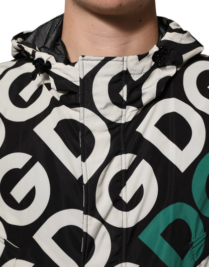 Dolce & Gabbana Black White Logo Print Hooded Coat Men Jacket – IT44 | XS par Dolce & Gabbana | Disponible sur Sandy Store ByNet