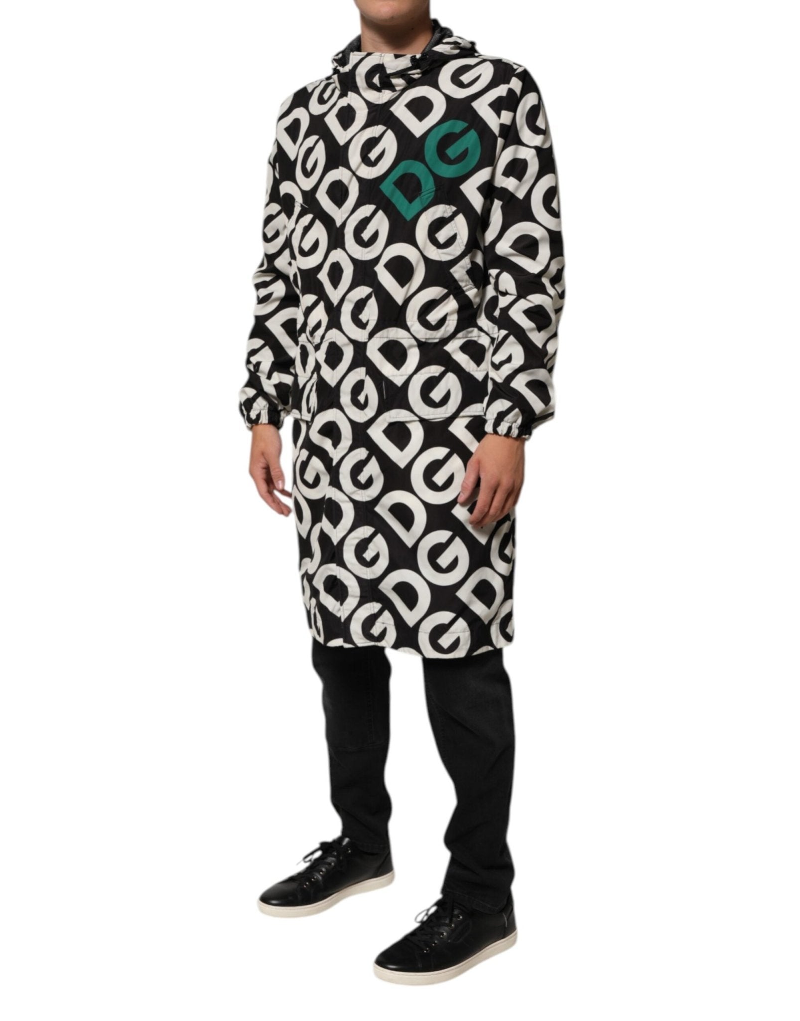 Dolce & Gabbana Black White Logo Print Hooded Coat Men Jacket – IT44 | XS par Dolce & Gabbana | Disponible sur Sandy Store ByNet