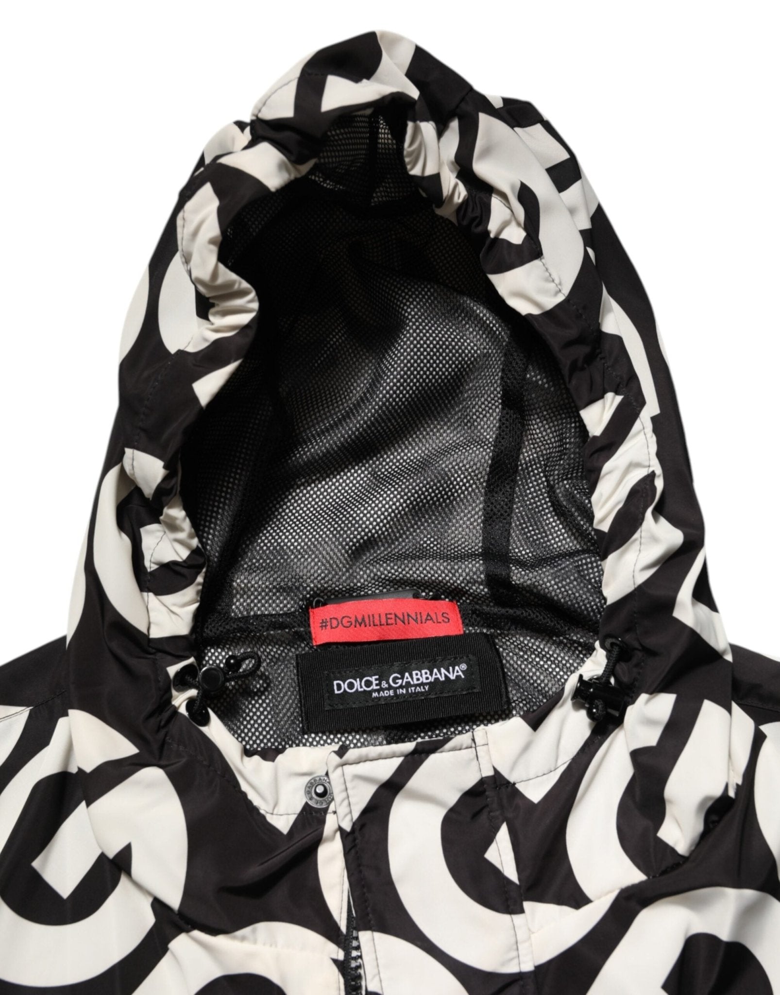 Dolce & Gabbana Black White Logo Print Hooded Coat Men Jacket – IT44 | XS par Dolce & Gabbana | Disponible sur Sandy Store ByNet