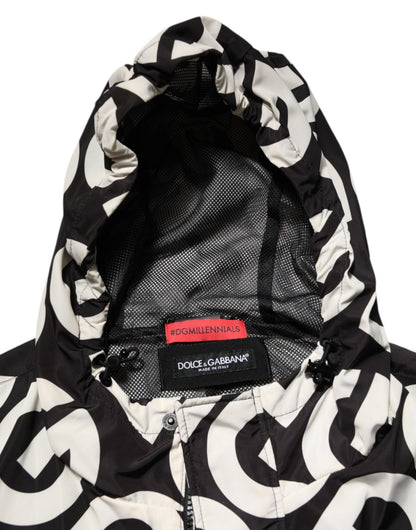 Dolce & Gabbana Black White Logo Print Hooded Coat Men Jacket – IT44 | XS par Dolce & Gabbana | Disponible sur Sandy Store ByNet