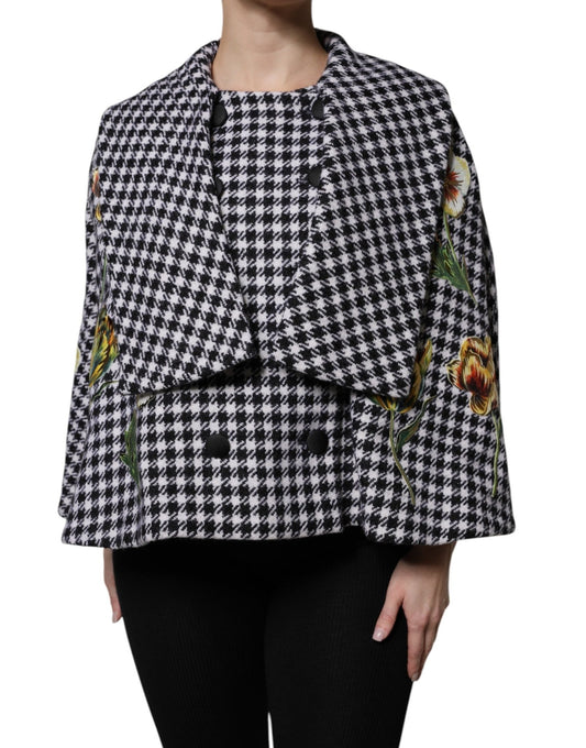 Dolce & Gabbana Black White Monochrome Patterned Floral Cape Jacket - Sandy Store ByNet