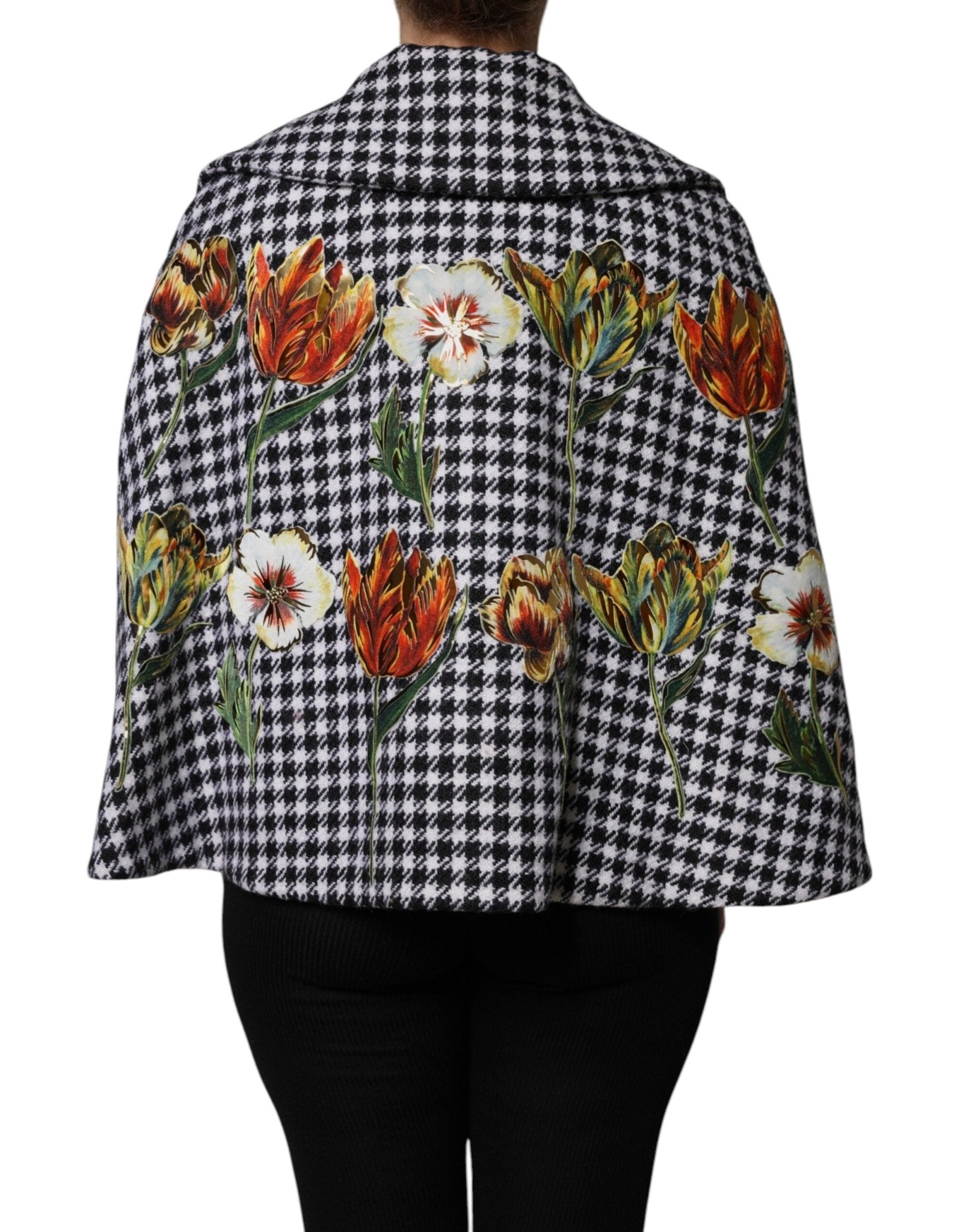 Dolce & Gabbana Black White Monochrome Patterned Floral Cape Jacket - Sandy Store ByNet