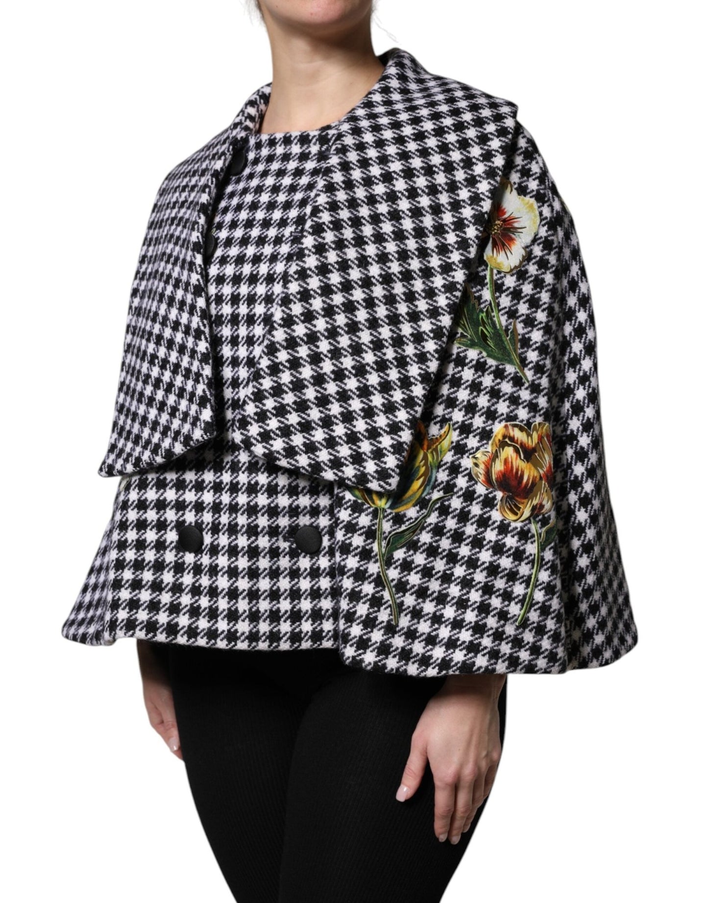 Dolce & Gabbana Black White Monochrome Patterned Floral Cape Jacket - Sandy Store ByNet