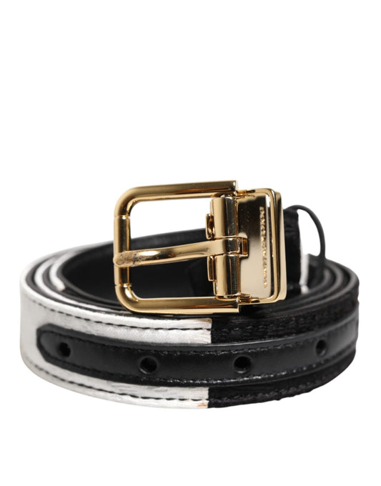 Dolce & Gabbana Black White Patchwork Gold Metal Buckle Belt – 85 cm / 34 Inches par Dolce & Gabbana | Disponible sur Sandy Store ByNet
