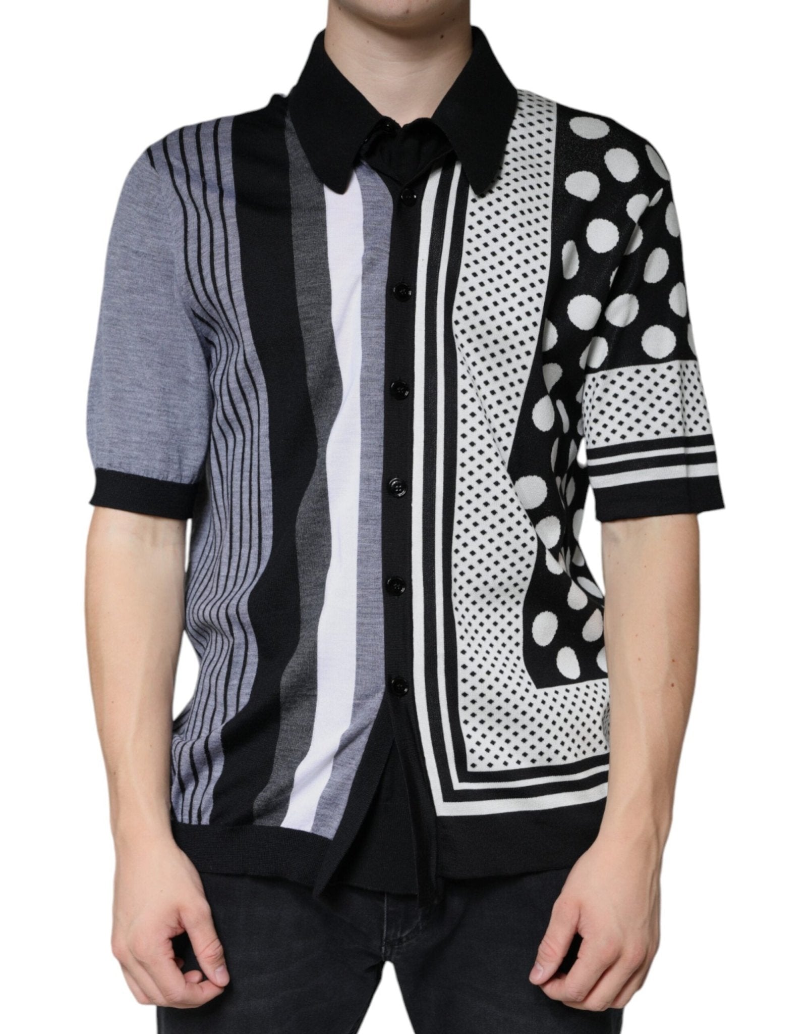 Dolce & Gabbana Black White Polka Dot Collared Polo T-shirt – IT52 | XL par Dolce & Gabbana | Disponible sur Sandy Store ByNet