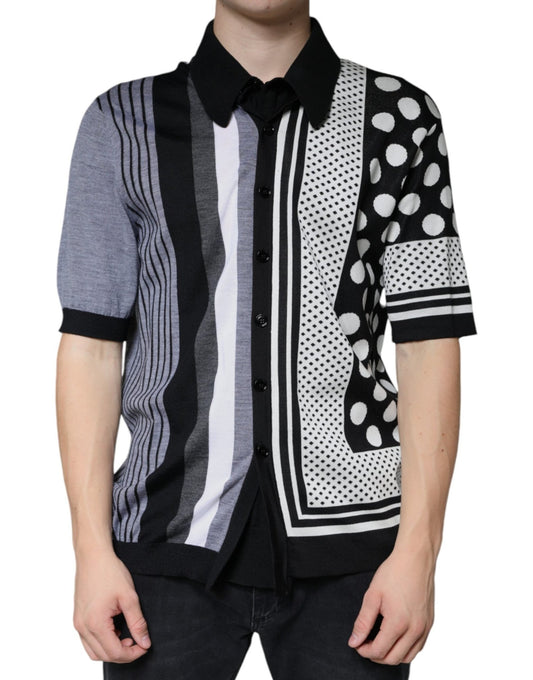 Dolce & Gabbana Black White Polka Dot Collared Polo T-shirt – IT52 | XL par Dolce & Gabbana | Disponible sur Sandy Store ByNet