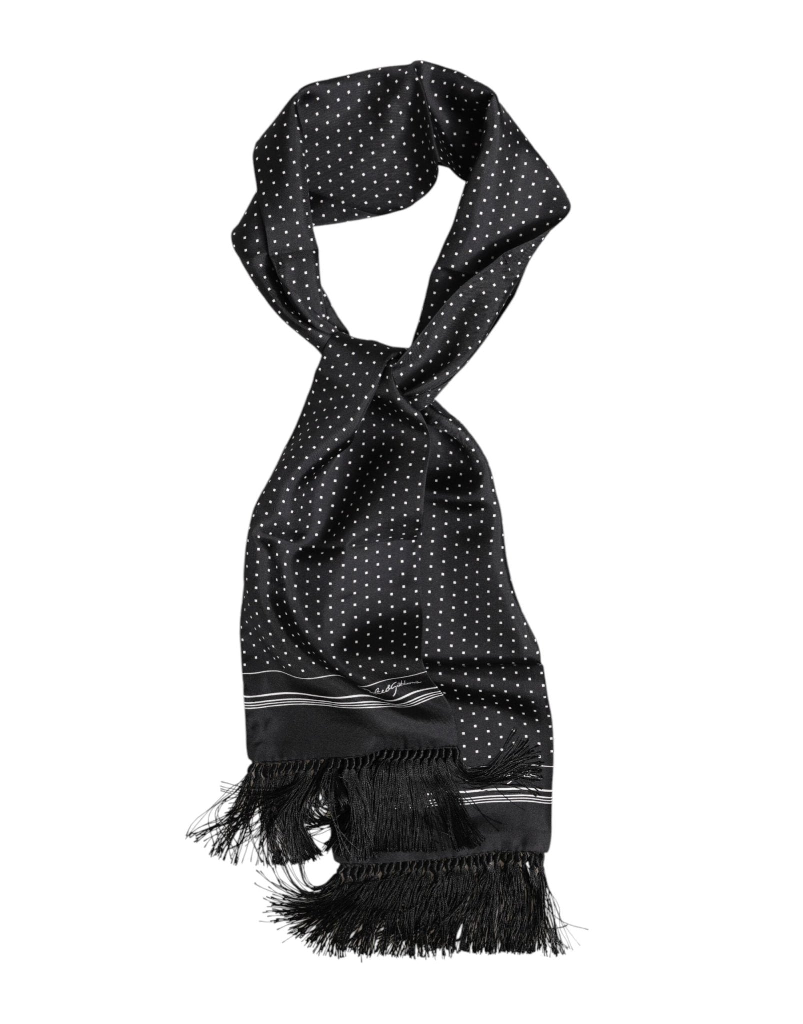Dolce & Gabbana Black White Polka Dot Fringes Foulard Scarf – par Dolce & Gabbana | Disponible sur Sandy Store ByNet