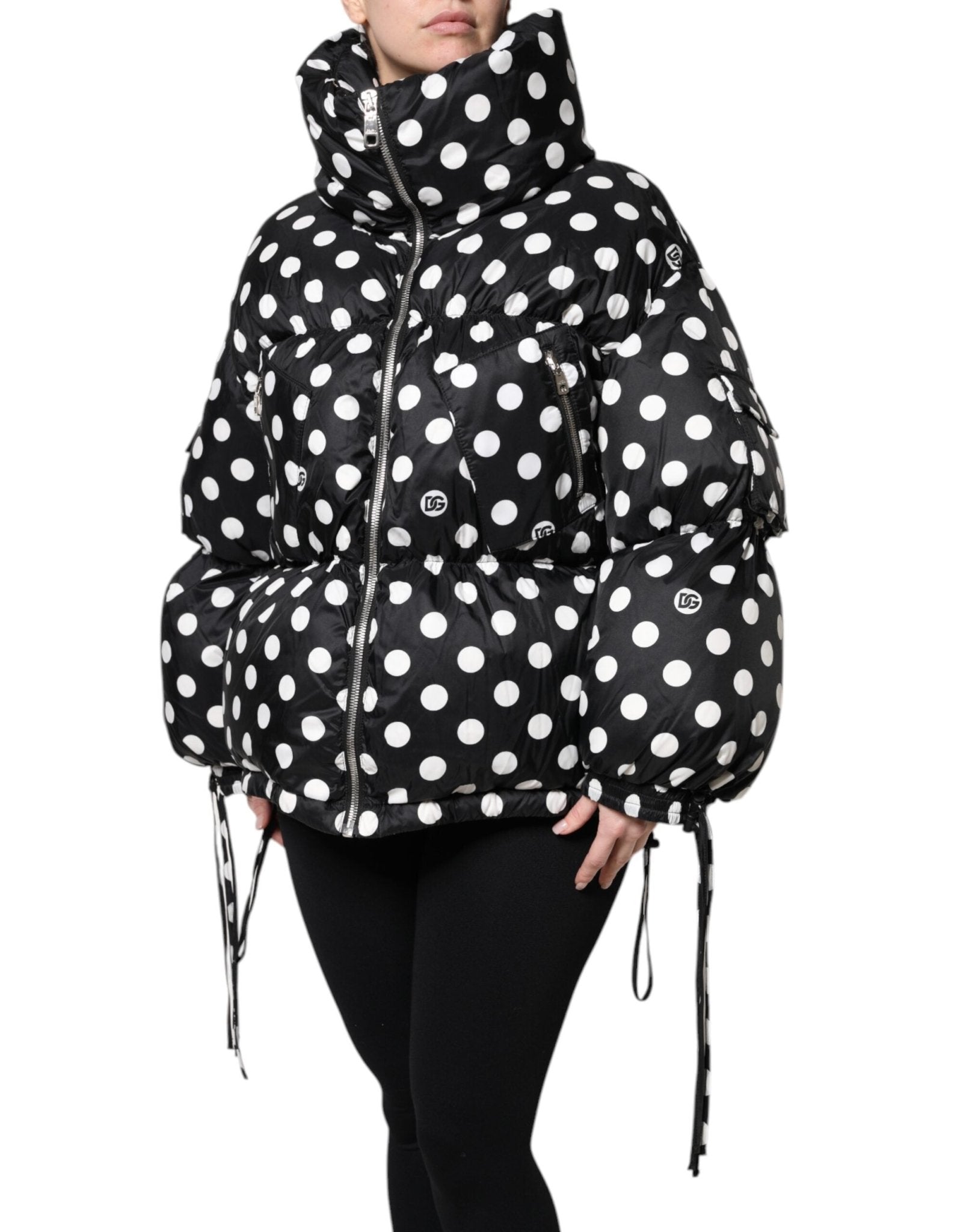 Dolce & Gabbana Black White Polka Dot Full Zip Puffer Jacket - Sandy Store ByNet