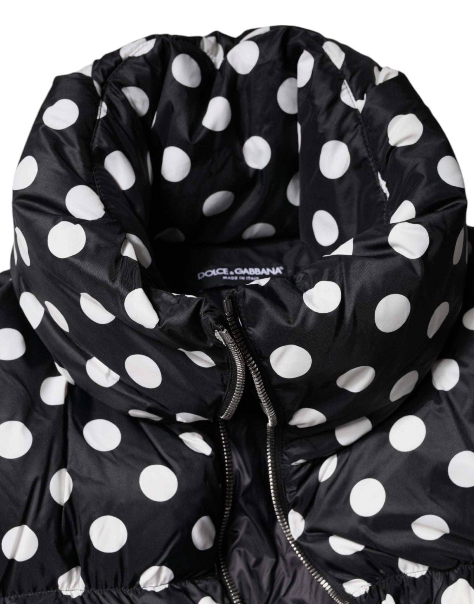 Dolce & Gabbana Black White Polka Dot Full Zip Puffer Jacket - Sandy Store ByNet