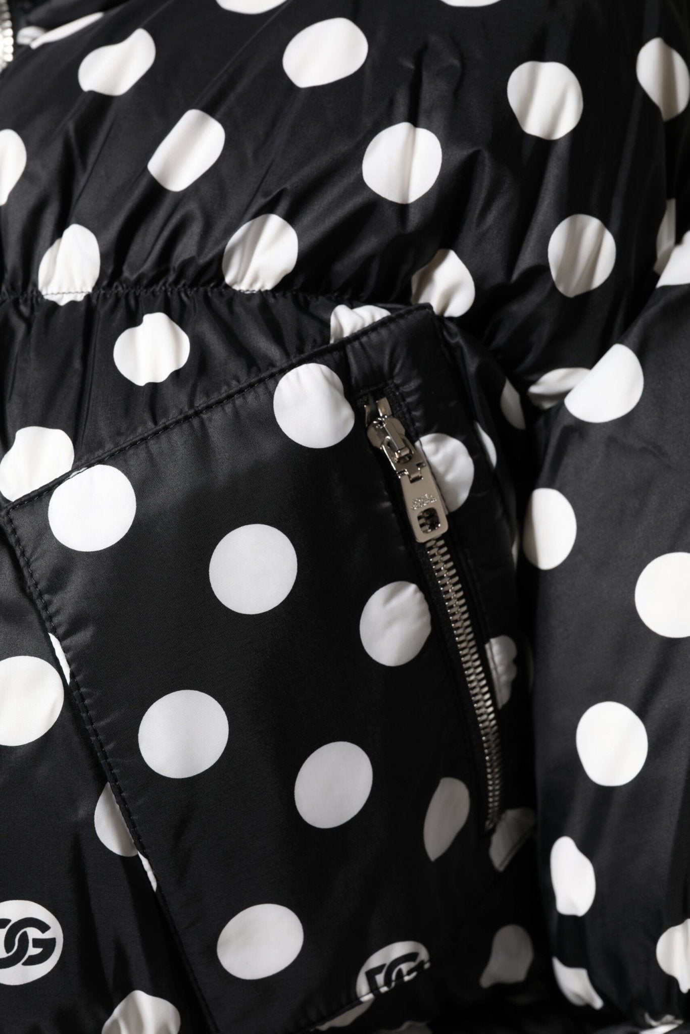 Dolce & Gabbana Black White Polka Dot Full Zip Puffer Jacket - Sandy Store ByNet
