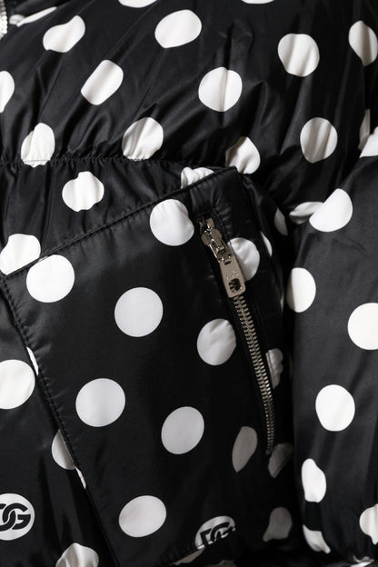 Dolce & Gabbana Black White Polka Dot Full Zip Puffer Jacket - Sandy Store ByNet