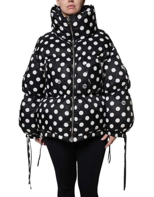 Dolce & Gabbana Black White Polka Dot Full Zip Puffer Jacket - Sandy Store ByNet
