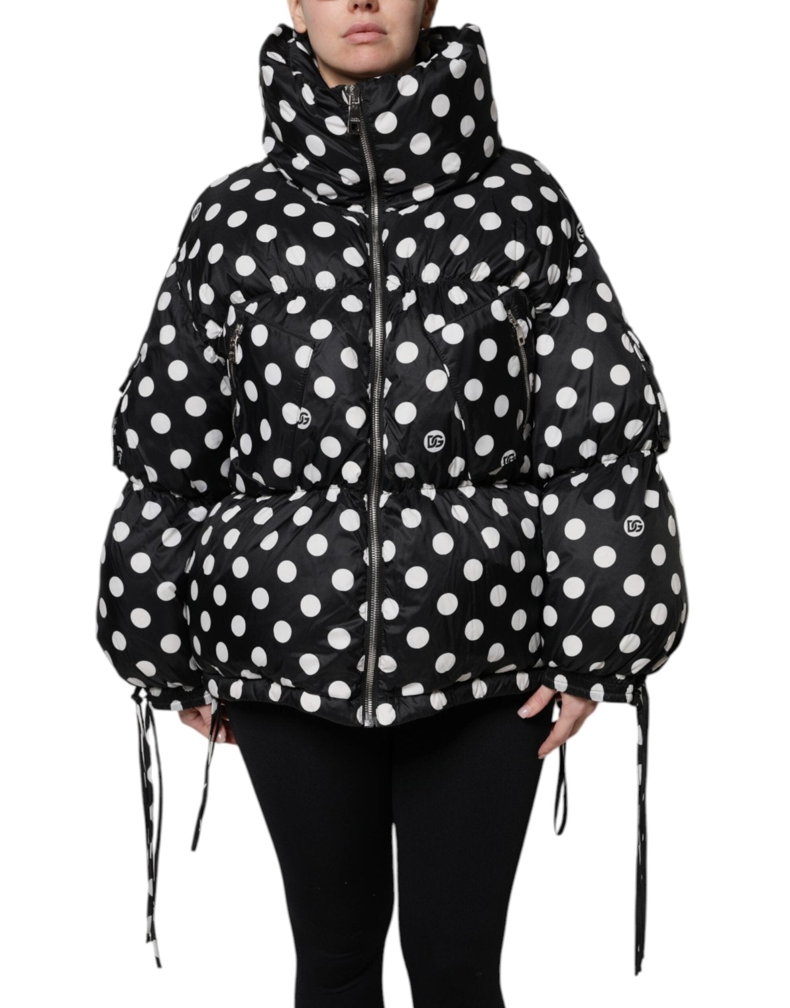 Dolce & Gabbana Black White Polka Dot Full Zip Puffer Jacket - Sandy Store ByNet
