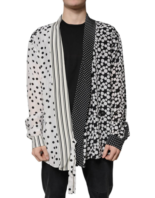Dolce & Gabbana Black White Polka Dots Silk Men Casual Shirt - Sandy Store ByNet