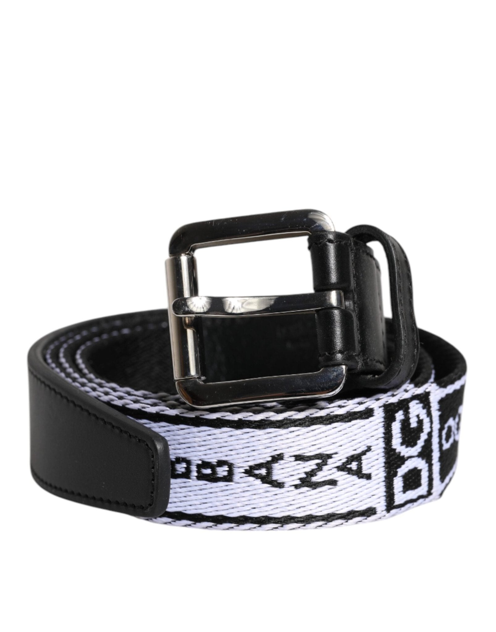 Dolce & Gabbana Black White Printed Metal Logo Buckle Belt - Sandy Store ByNet