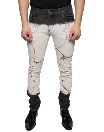 Dolce & Gabbana Black White Printed Skinny Men Denim Jeans – IT48 | M par Dolce & Gabbana | Disponible sur Sandy Store ByNet