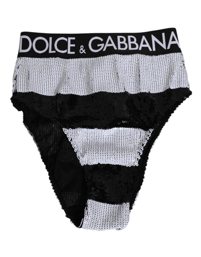 Dolce & Gabbana Black White Sequin High Waist Panty Underwear – IT2 | S par Dolce & Gabbana | Disponible sur Sandy Store ByNet