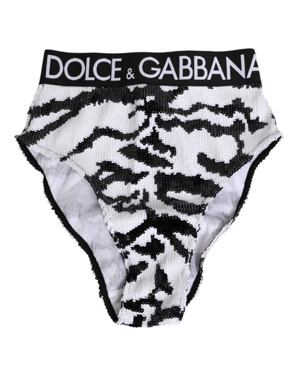 Dolce & Gabbana Black White Sequin High Waist Panty Underwear – IT2 | S par Dolce & Gabbana | Disponible sur Sandy Store ByNet