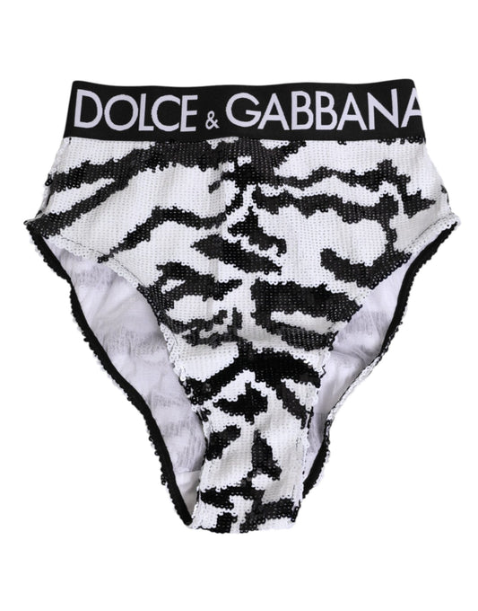 Dolce & Gabbana Black White Sequin High Waist Panty Underwear – IT2 | S par Dolce & Gabbana | Disponible sur Sandy Store ByNet