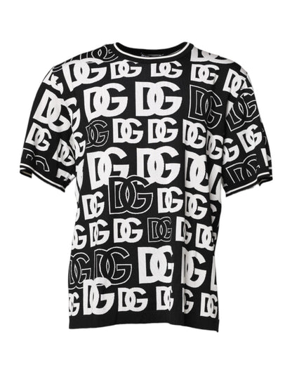 Dolce & Gabbana Black White Silk Knit DG Print T-shirt – IT48 | M par Dolce & Gabbana | Disponible sur Sandy Store ByNet