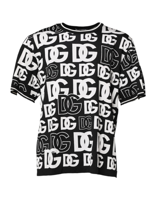Dolce & Gabbana Black White Silk Knit DG Print T-shirt – IT48 | M par Dolce & Gabbana | Disponible sur Sandy Store ByNet