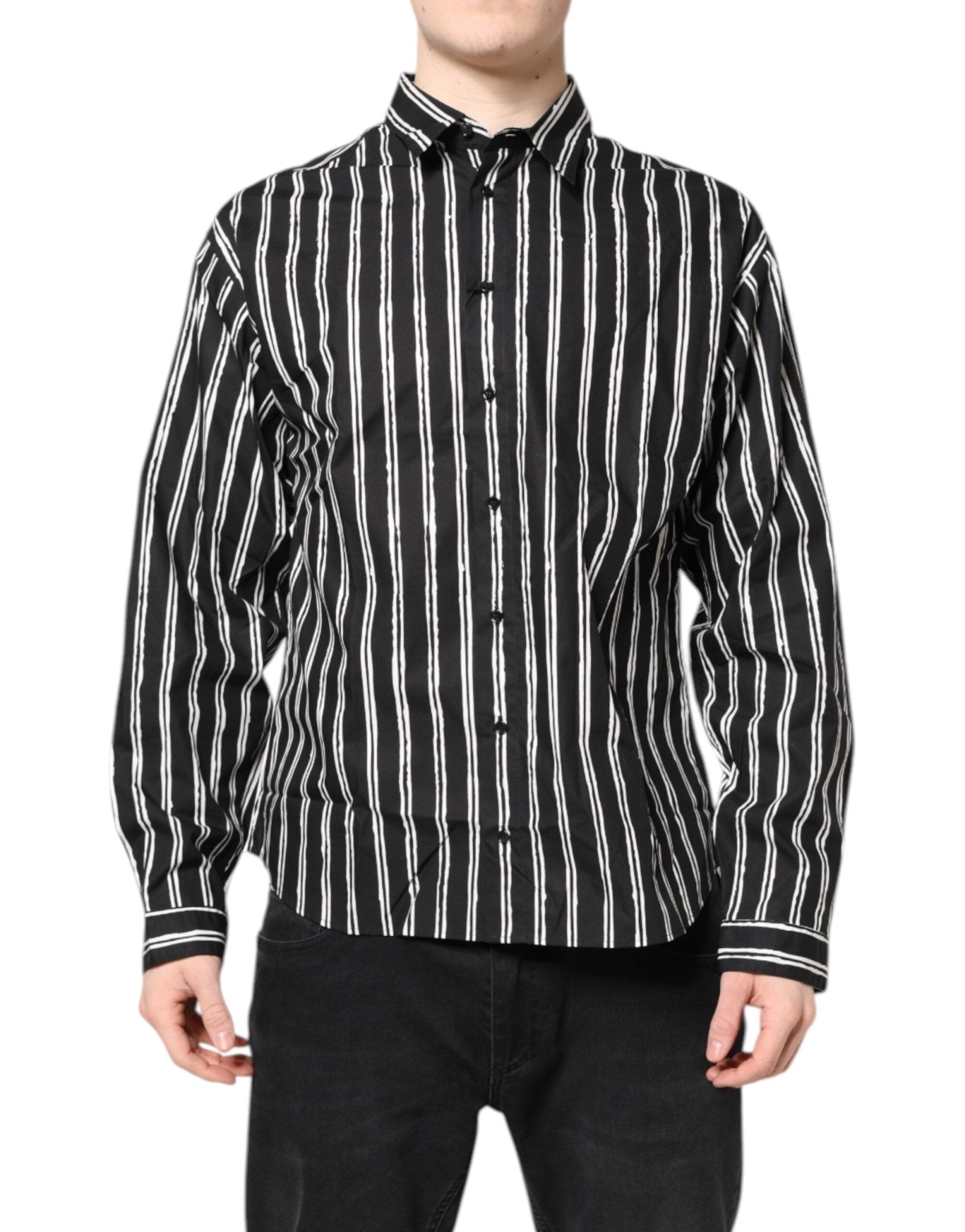 Dolce & Gabbana Black White Striped Cotton Dress Shirt – IT41 | L par Dolce & Gabbana | Disponible sur Sandy Store ByNet