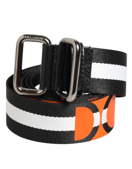 Dolce & Gabbana Black White Striped Logo Metal Buckle Belt – 100 cm / 40 Inches par Dolce & Gabbana | Disponible sur Sandy Store ByNet