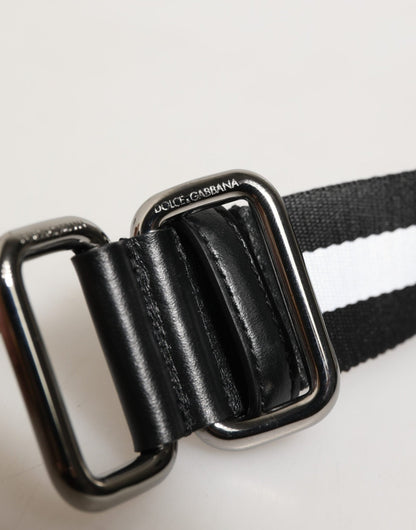 Dolce & Gabbana Black White Striped Logo Metal Buckle Belt – 100 cm / 40 Inches par Dolce & Gabbana | Disponible sur Sandy Store ByNet