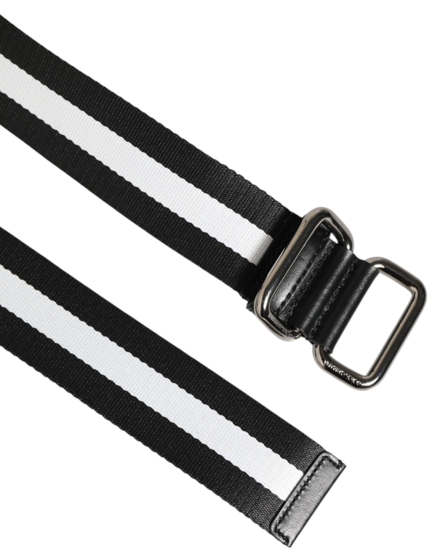 Dolce & Gabbana Black White Striped Logo Metal Buckle Belt – 100 cm / 40 Inches par Dolce & Gabbana | Disponible sur Sandy Store ByNet