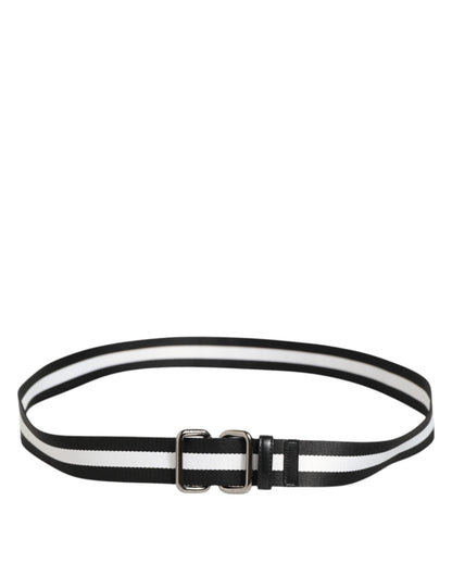 Dolce & Gabbana Black White Striped Logo Metal Buckle Belt – 100 cm / 40 Inches par Dolce & Gabbana | Disponible sur Sandy Store ByNet