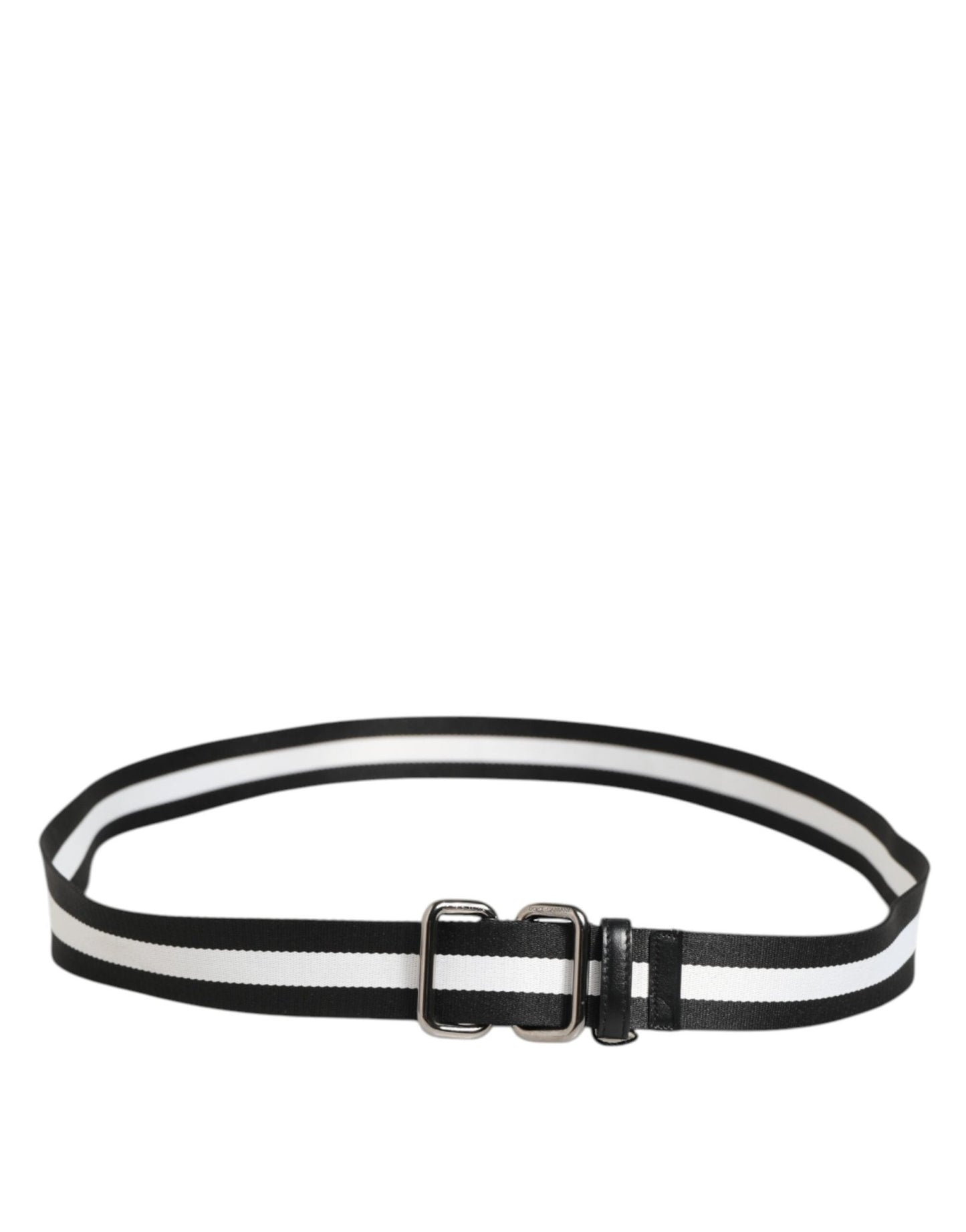 Dolce & Gabbana Black White Striped Logo Metal Buckle Belt – 105 cm / 42 Inches par Dolce & Gabbana | Disponible sur Sandy Store ByNet