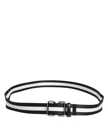 Dolce & Gabbana Black White Striped Logo Metal Buckle Belt – 105 cm / 42 Inches par Dolce & Gabbana | Disponible sur Sandy Store ByNet