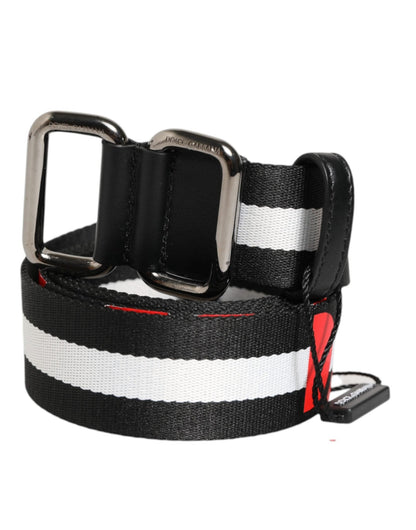 Dolce & Gabbana Black White Striped Logo Metal Buckle Belt – 105 cm / 42 Inches par Dolce & Gabbana | Disponible sur Sandy Store ByNet