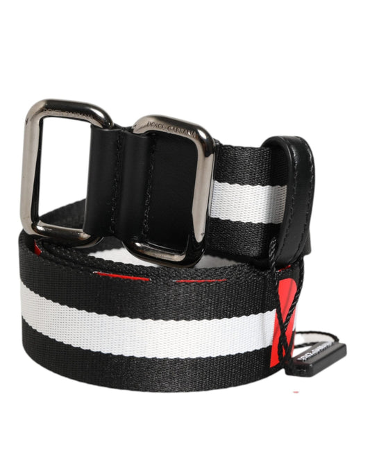 Dolce & Gabbana Black White Striped Logo Metal Buckle Belt – 105 cm / 42 Inches par Dolce & Gabbana | Disponible sur Sandy Store ByNet