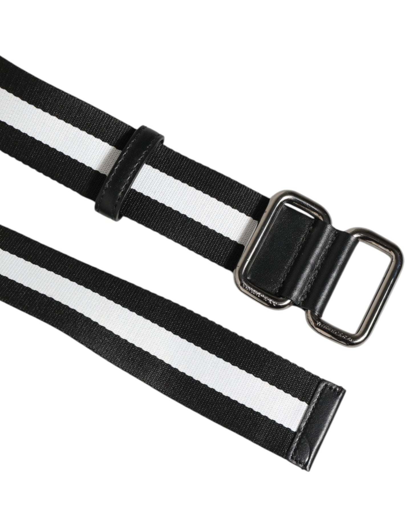 Dolce & Gabbana Black White Striped Logo Metal Buckle Belt – 105 cm / 42 Inches par Dolce & Gabbana | Disponible sur Sandy Store ByNet