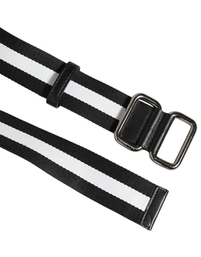 Dolce & Gabbana Black White Striped Logo Metal Buckle Belt – 105 cm / 42 Inches par Dolce & Gabbana | Disponible sur Sandy Store ByNet