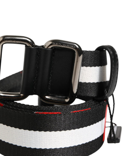 Dolce & Gabbana Black White Striped Logo Metal Buckle Belt – 105 cm / 42 Inches par Dolce & Gabbana | Disponible sur Sandy Store ByNet