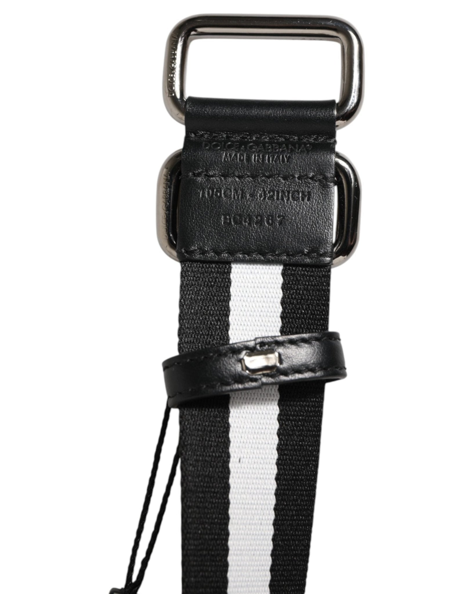 Dolce & Gabbana Black White Striped Logo Metal Buckle Belt – 105 cm / 42 Inches par Dolce & Gabbana | Disponible sur Sandy Store ByNet
