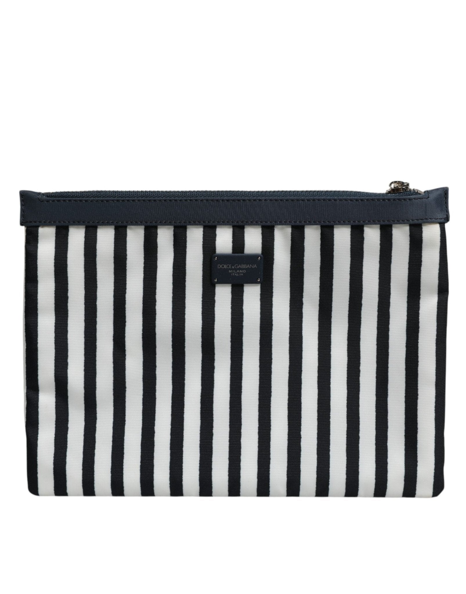 Dolce & Gabbana Black White Striped Logo Plaque Clutch Borse Pouch Bag – par Dolce & Gabbana | Disponible sur Sandy Store ByNet