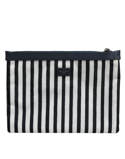 Dolce & Gabbana Black White Striped Logo Plaque Clutch Borse Pouch Bag – par Dolce & Gabbana | Disponible sur Sandy Store ByNet