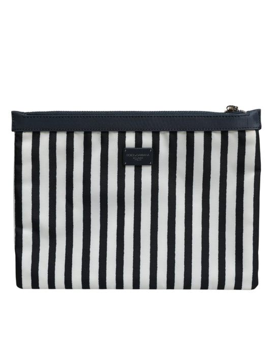 Dolce & Gabbana Black White Striped Logo Plaque Clutch Borse Pouch Bag – par Dolce & Gabbana | Disponible sur Sandy Store ByNet