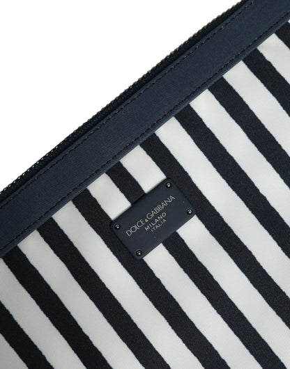Dolce & Gabbana Black White Striped Logo Plaque Clutch Borse Pouch Bag – par Dolce & Gabbana | Disponible sur Sandy Store ByNet