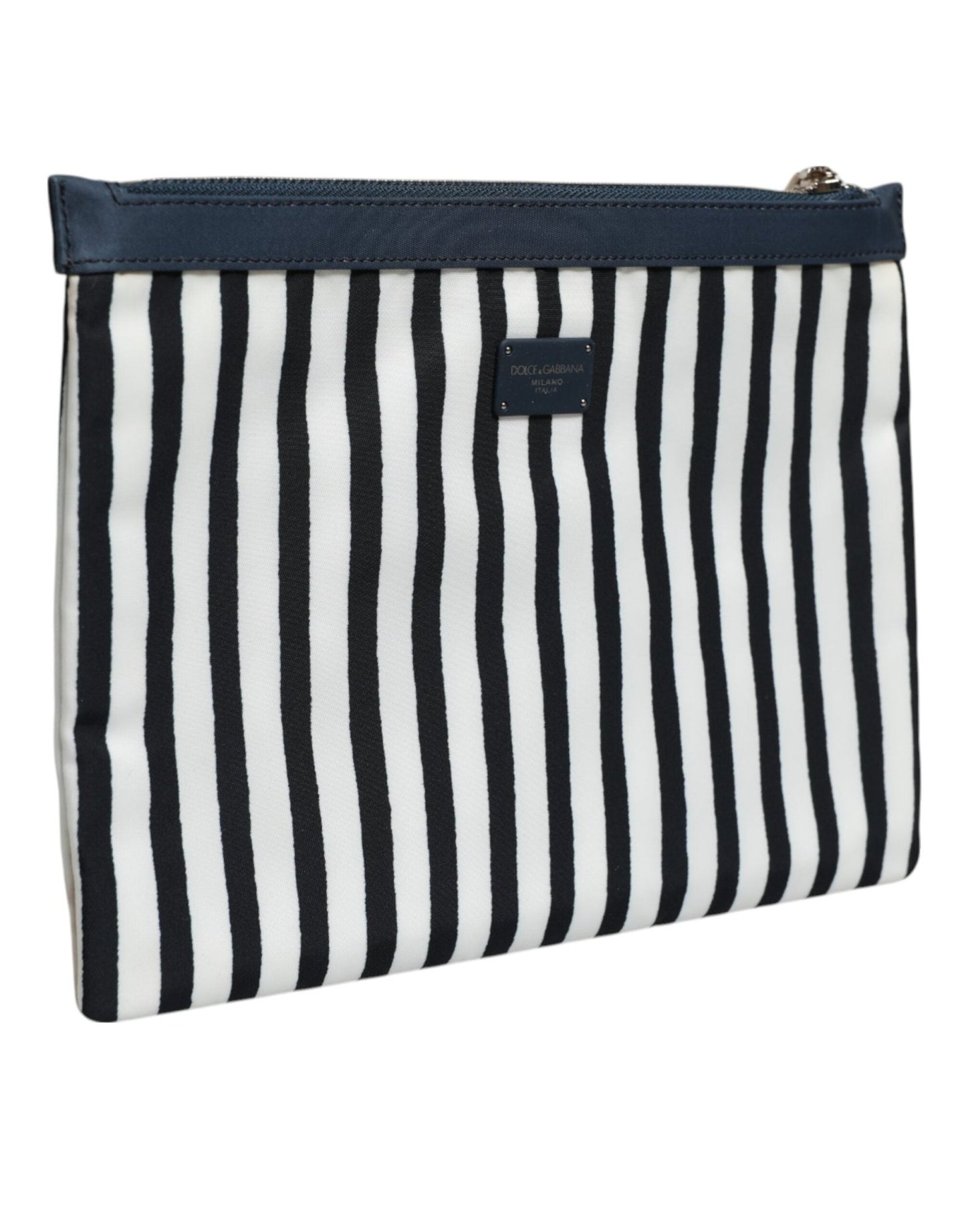 Dolce & Gabbana Black White Striped Logo Plaque Clutch Borse Pouch Bag – par Dolce & Gabbana | Disponible sur Sandy Store ByNet