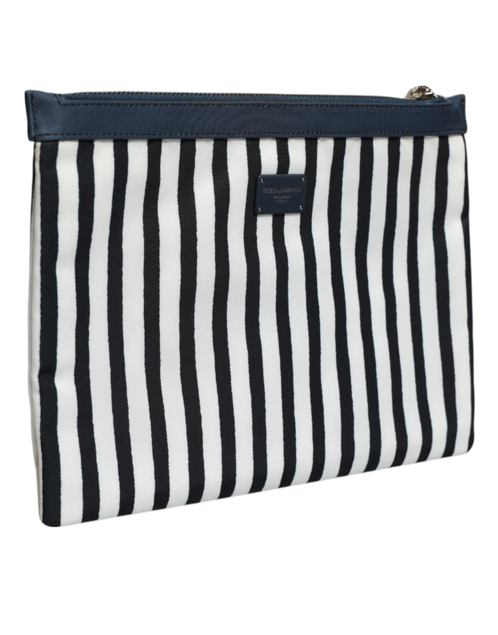 Dolce & Gabbana Black White Striped Logo Plaque Clutch Borse Pouch Bag – par Dolce & Gabbana | Disponible sur Sandy Store ByNet