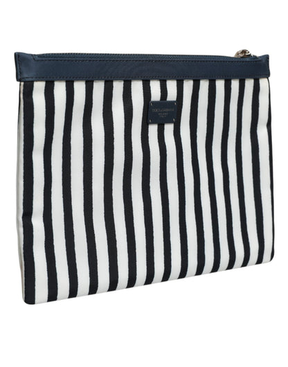 Dolce & Gabbana Black White Striped Logo Plaque Clutch Borse Pouch Bag – par Dolce & Gabbana | Disponible sur Sandy Store ByNet