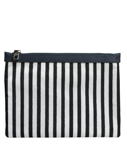 Dolce & Gabbana Black White Striped Logo Plaque Clutch Borse Pouch Bag – par Dolce & Gabbana | Disponible sur Sandy Store ByNet